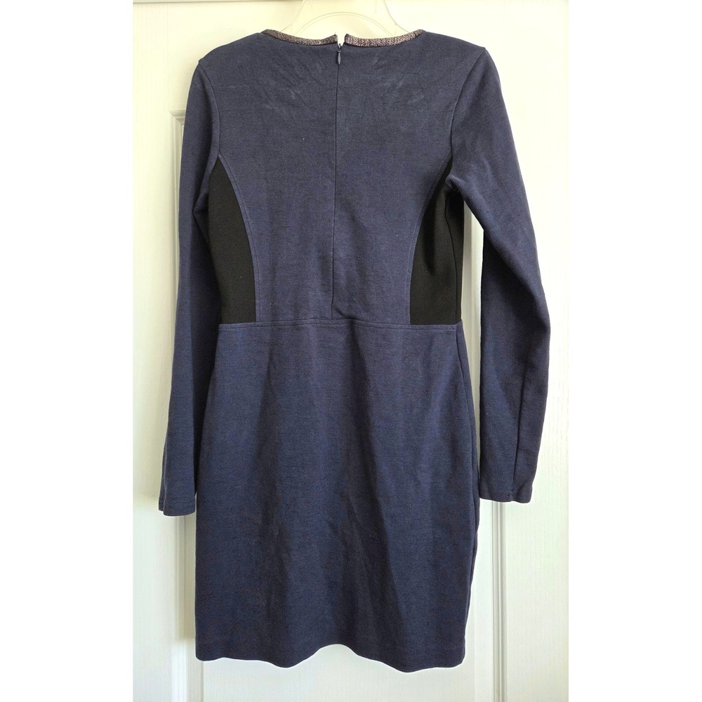Maison Scotch & Soda Navy Blue Long Sleeve Sheath Dress Metallic Trim Size 2 - Picture 3 of 10
